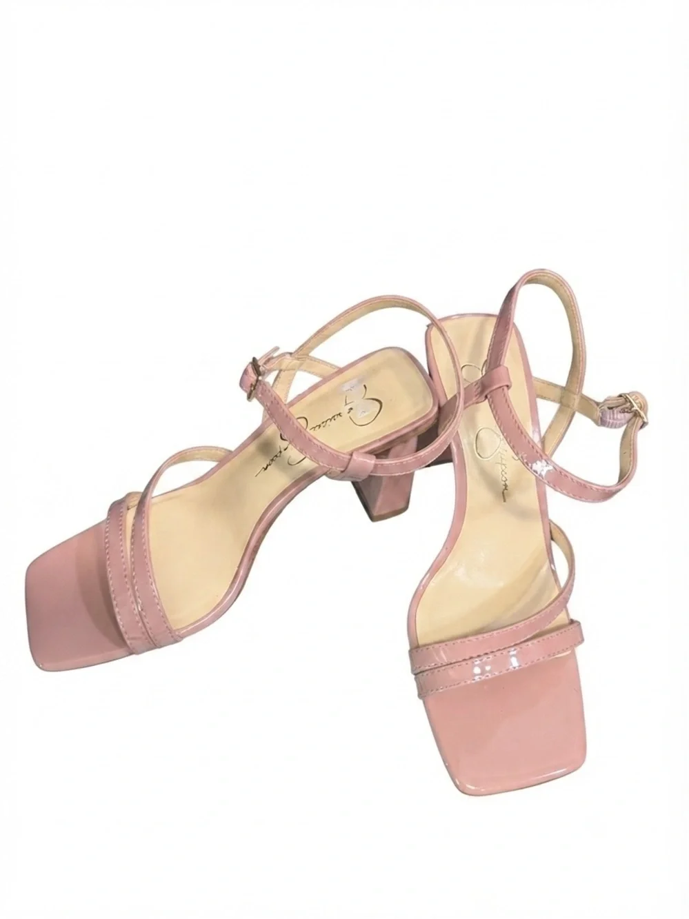 Jessica Simpson Patent Strappy Block Heel Sandals - Rose Blush